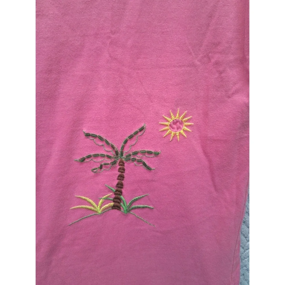 Kim Rogers Intimates Pink Flamingo Palm Tree Embroidered Sleep Tank Nightgown M